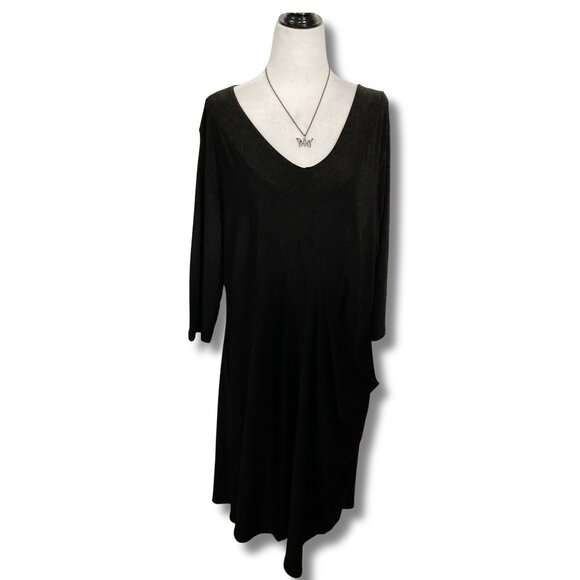 PRETTY WOMAN Plus-size slinky black v-neck dress ~ Goth stretchy ~ LARGE XL 1X - Picture 1 of 13